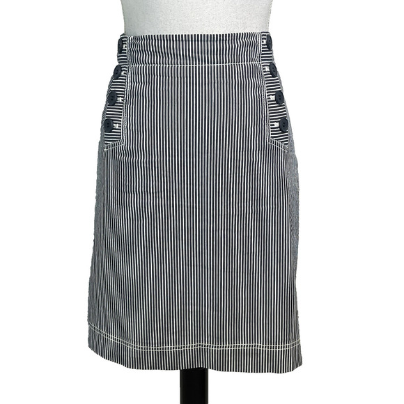 Talbots Skirt size 10 Black White Striped Knee A Line Nautical Sailor Summer - Picture 1 of 8